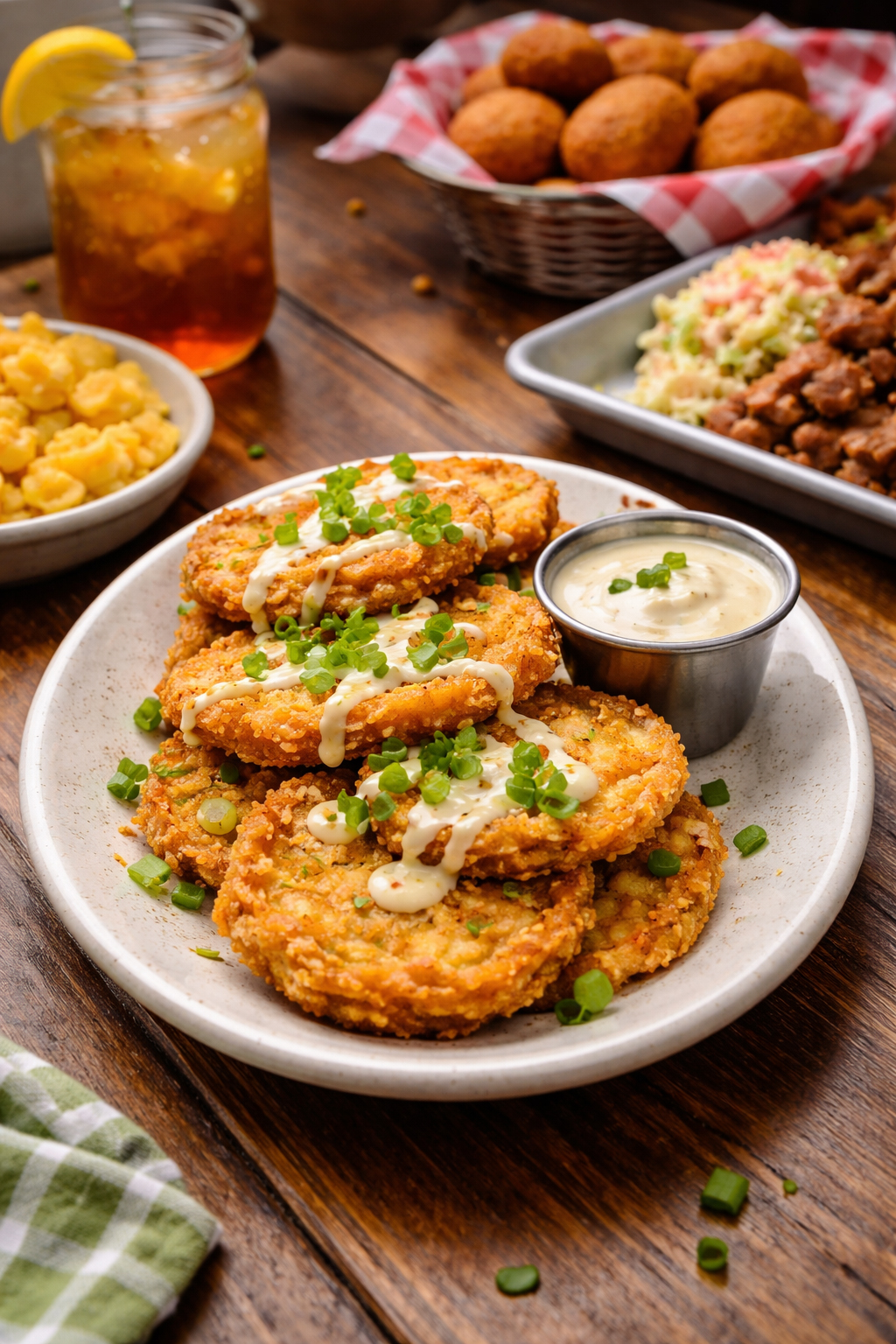 テーブルに並ぶ fried green tomatoes