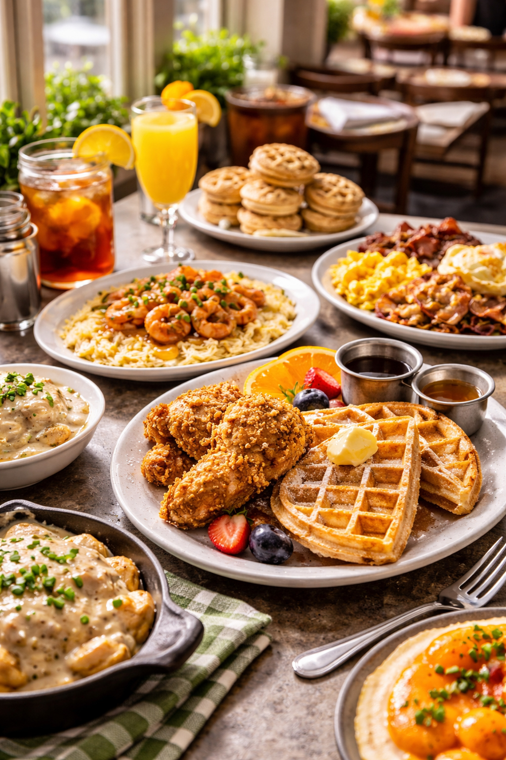 光の入るカフェで楽しむ南部風ブランチ