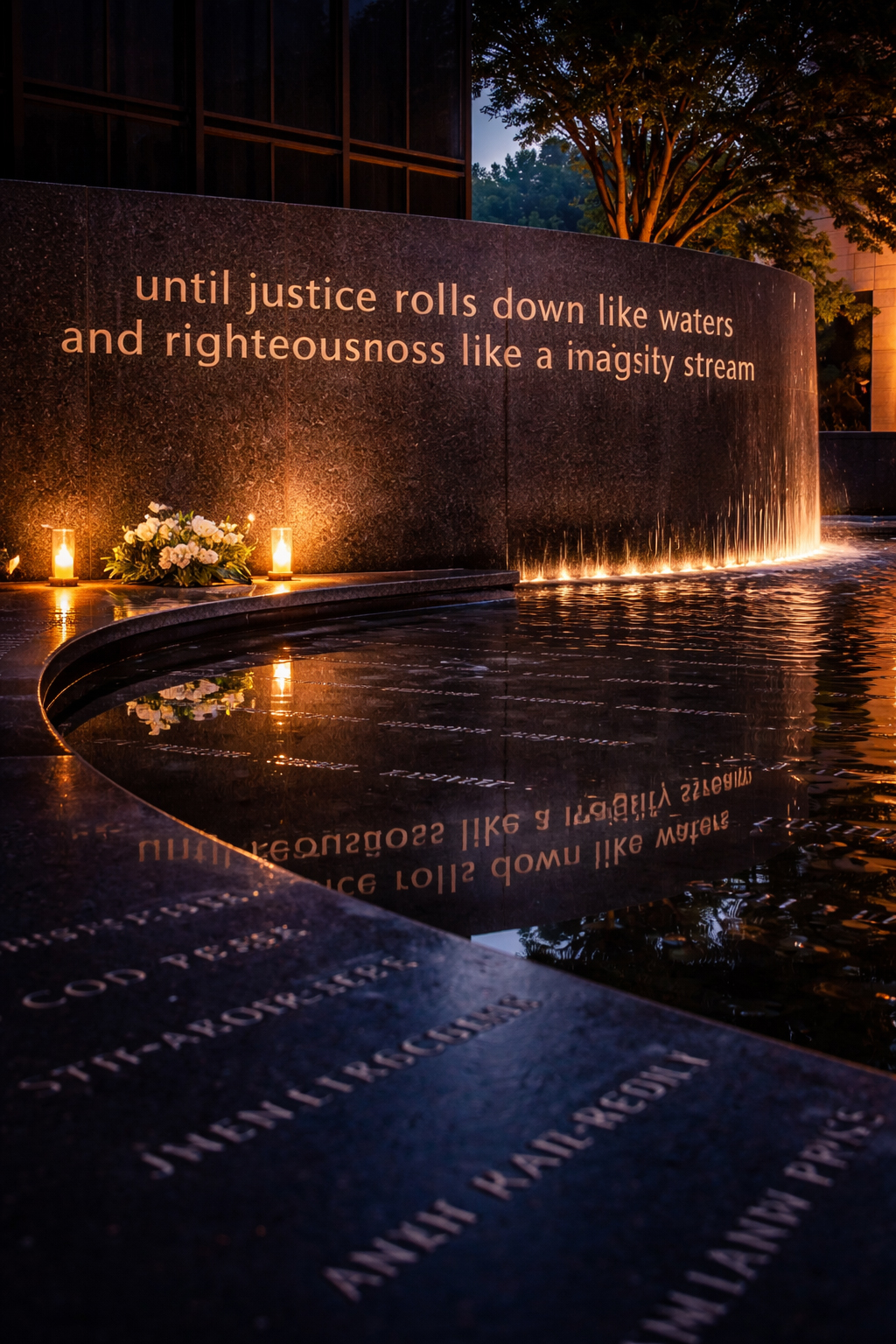 公民権の記憶を象徴する静かな反射の風景