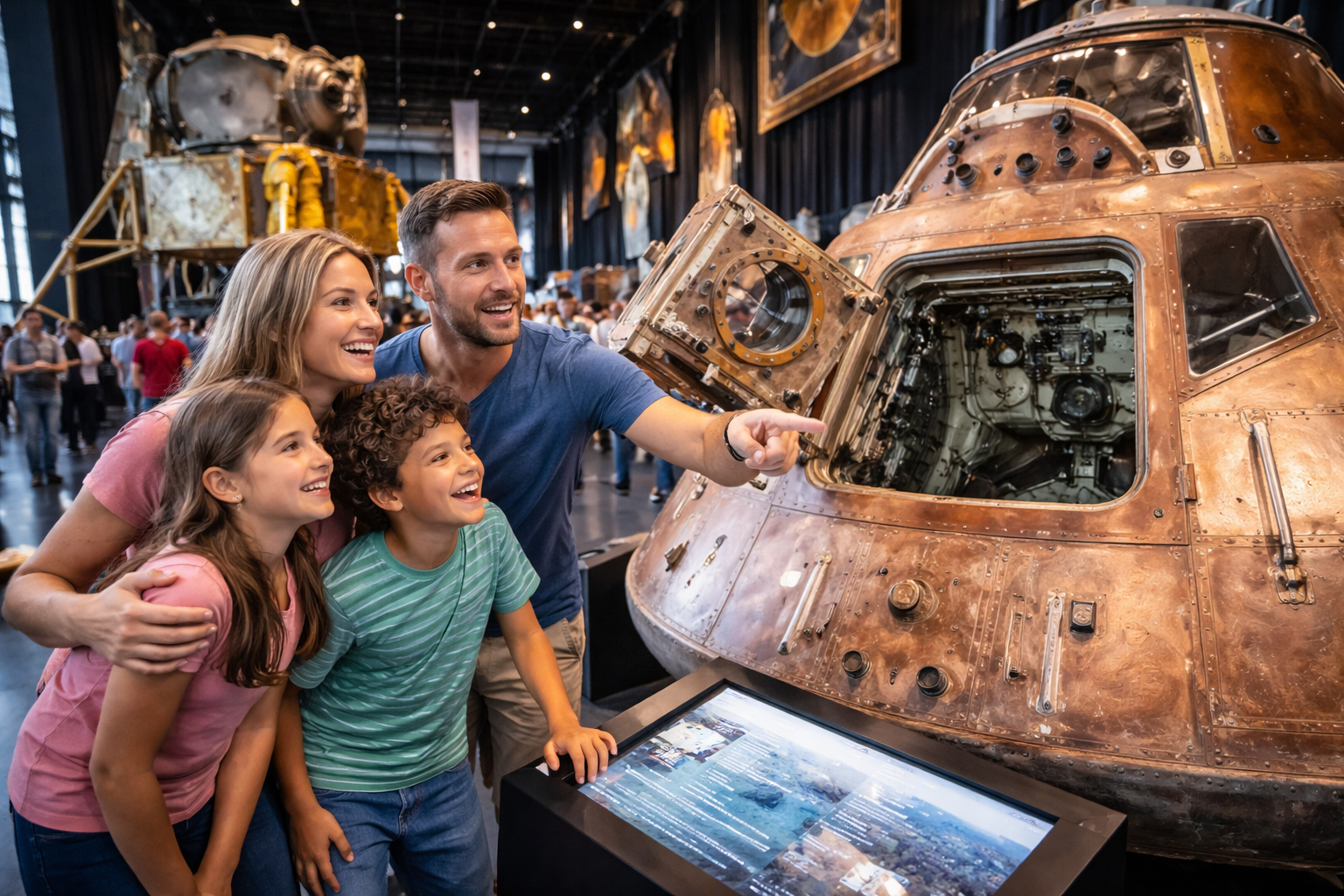 家族で宇宙展示を楽しむ風景