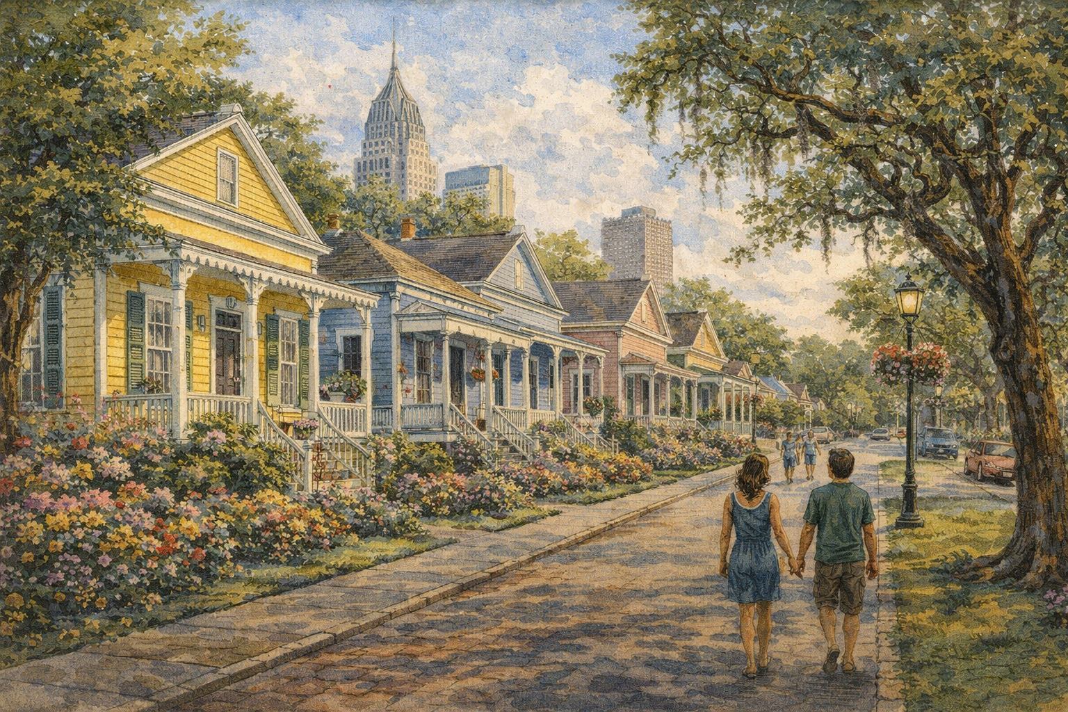 Mobile の歴史地区のカラフルな住宅街