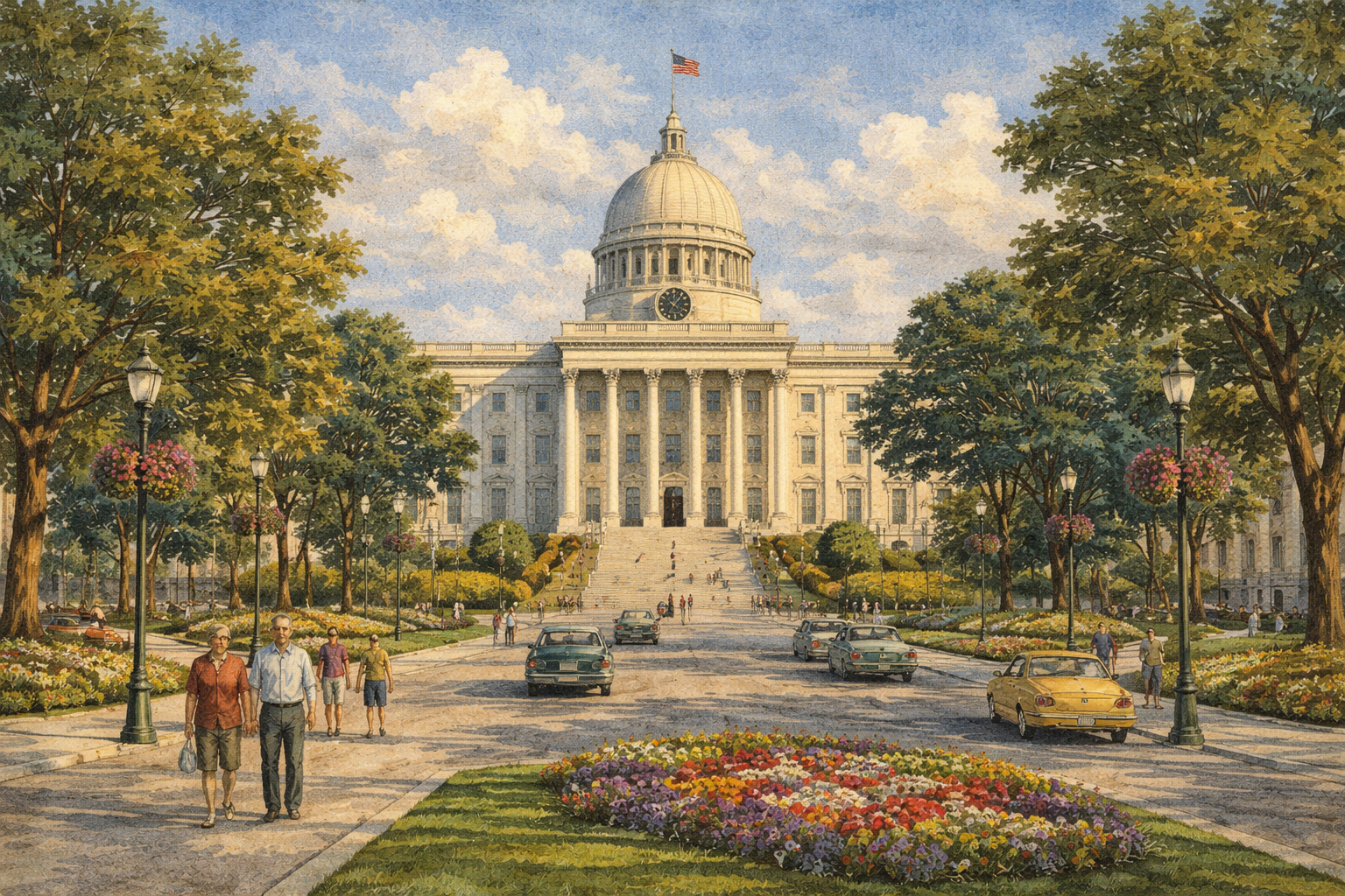 アラバマ州議事堂のクラシックな正面景観